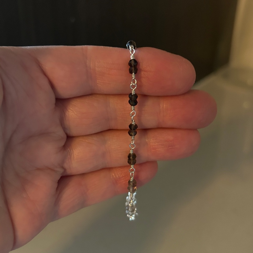 Sterling Silver Smoky Quartz Beaded Bracelet - Brown